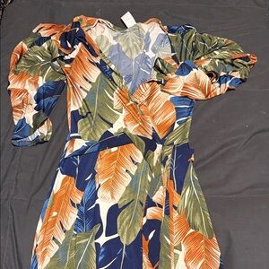 Tropical Leaf Print Wrap Dress